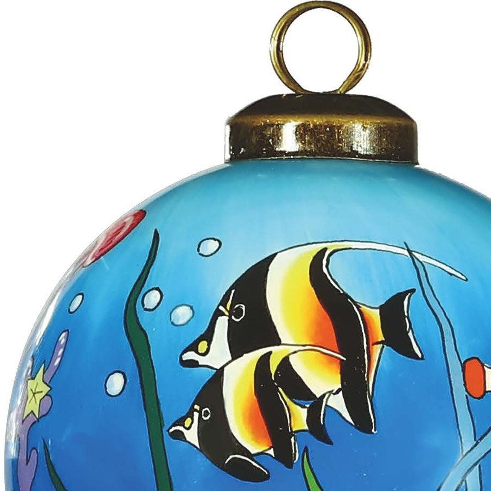 Tropical Fish Hand Painted Green Blue And Red Glass Ball Ornament