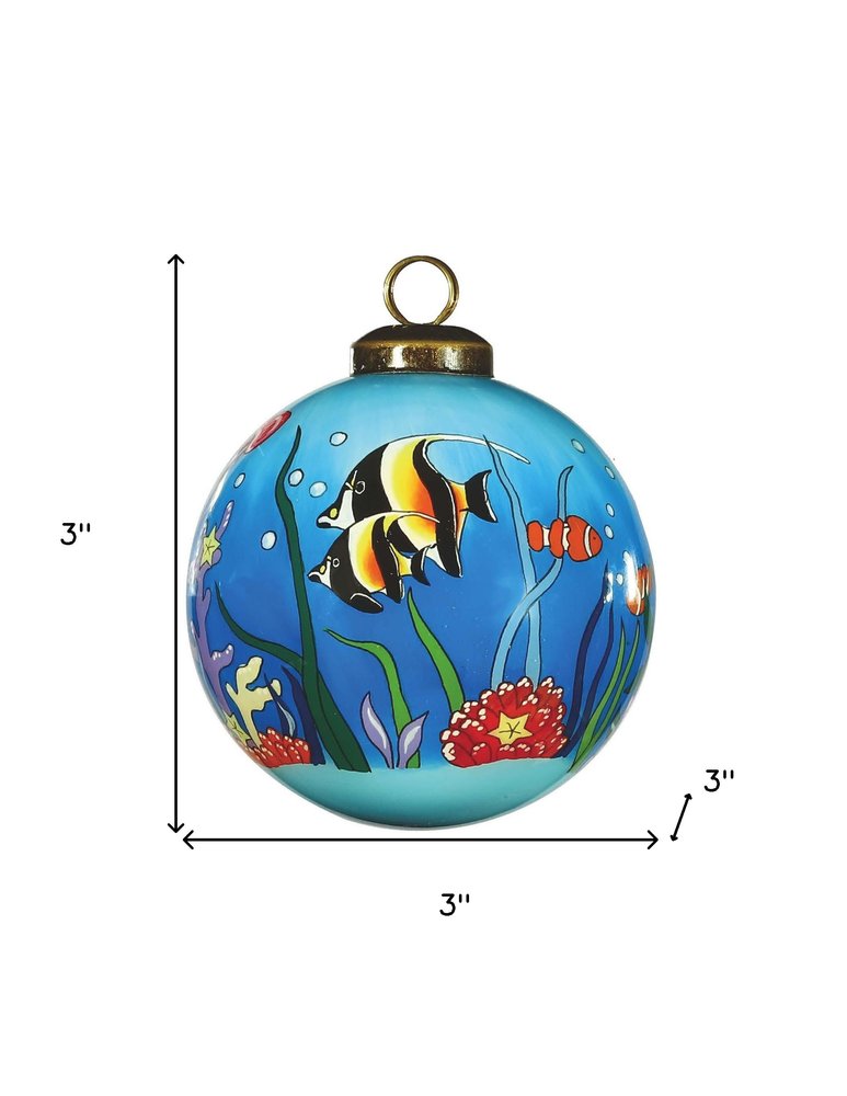 Tropical Fish Hand Painted Green Blue And Red Glass Ball Ornament