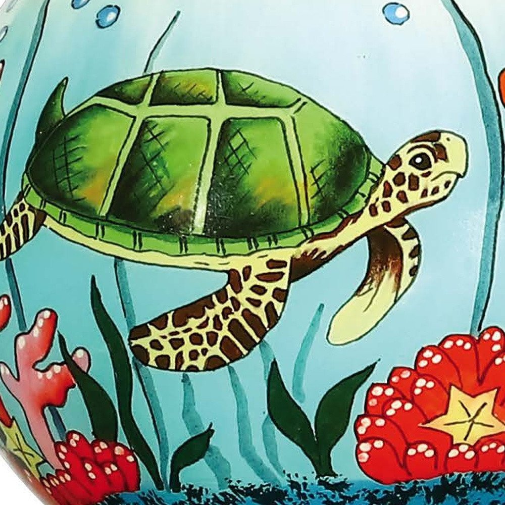 Sea Turtle Hand Painted Green Red And Blue Glass Ball Ornament