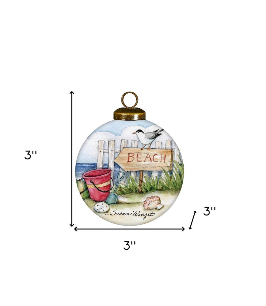The Best Beach days Hand Painted Red Brown And Green Glass Ball Ornament