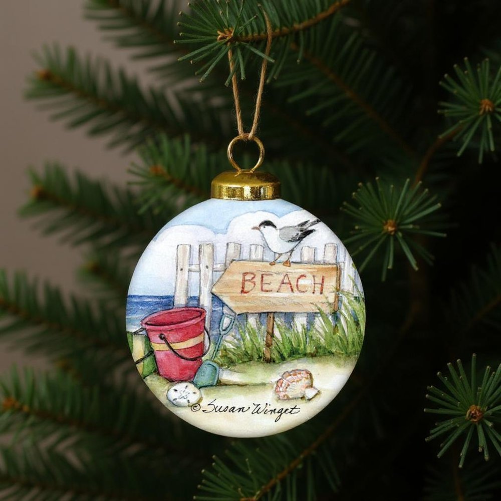 The Best Beach days Hand Painted Red Brown And Green Glass Ball Ornament