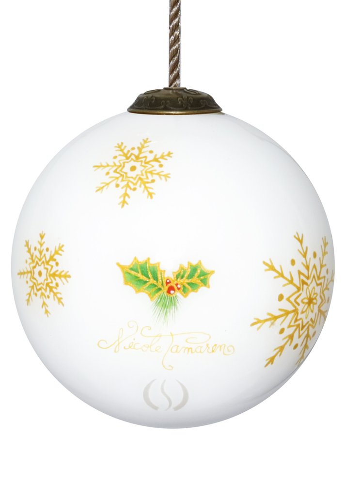 We are Expecting Hand Painted White Red And Gold Glass Ball Ornament