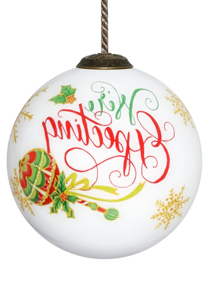 We are Expecting Hand Painted White Red And Gold Glass Ball Ornament