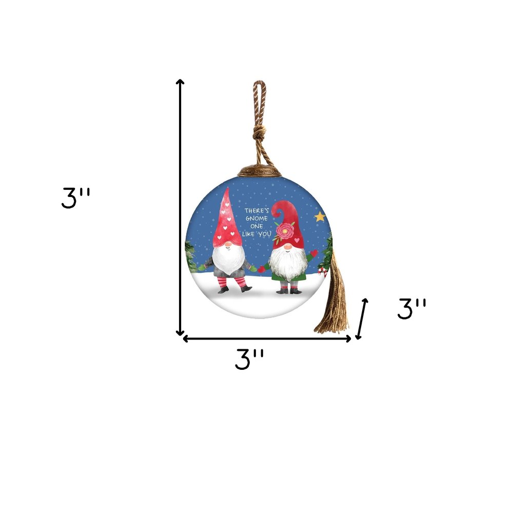 Snowman and Forest Animal Hand Painted Blue White And Green Glass Ball Ornament