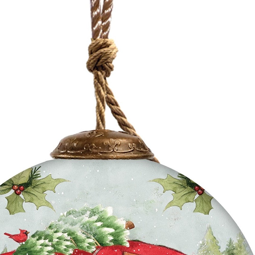 Travel with Red Campe Hand Painted Red White And Green Glass Ball Ornament