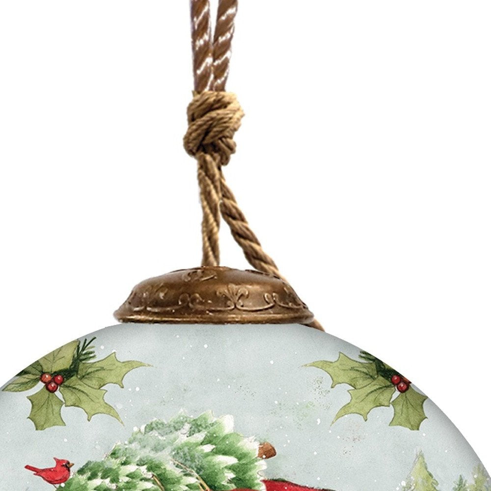 Travel with Red Campe Hand Painted Red White And Green Glass Ball Ornament