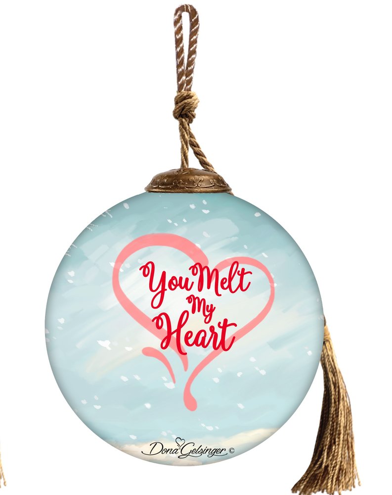 You Melt My Heart Snowman Hand Painted Red Blue And Green Glass Ball Ornament