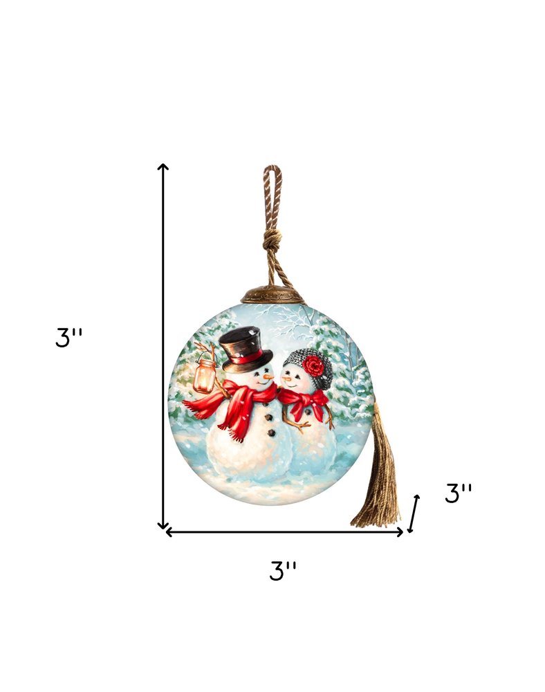 You Melt My Heart Snowman Hand Painted Red Blue And Green Glass Ball Ornament
