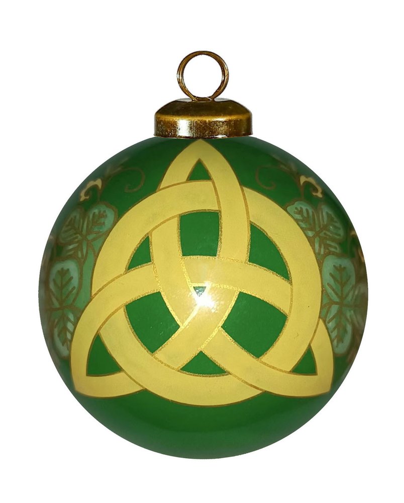 Trinity Knot Hand Painted Yellow And Green Glass Ball Ornament