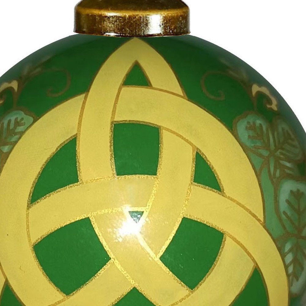 Trinity Knot Hand Painted Yellow And Green Glass Ball Ornament