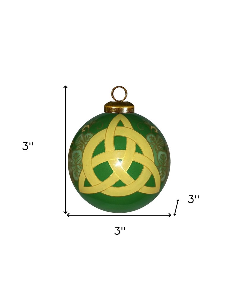 Trinity Knot Hand Painted Yellow And Green Glass Ball Ornament
