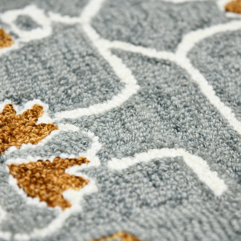 9' X 13' Orange Gray And Ivory Wool Floral Medallion Hand Hooked Area Rug