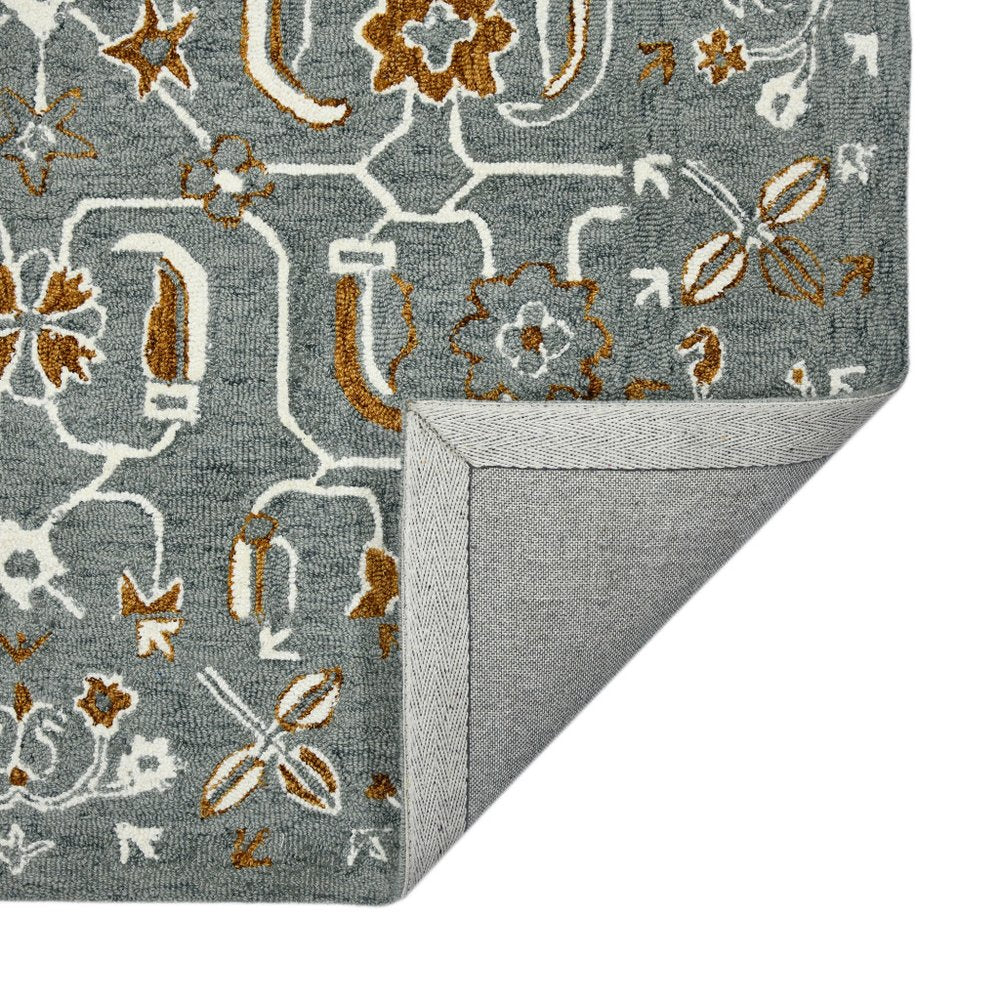 9' X 13' Orange Gray And Ivory Wool Floral Medallion Hand Hooked Area Rug on a white background
