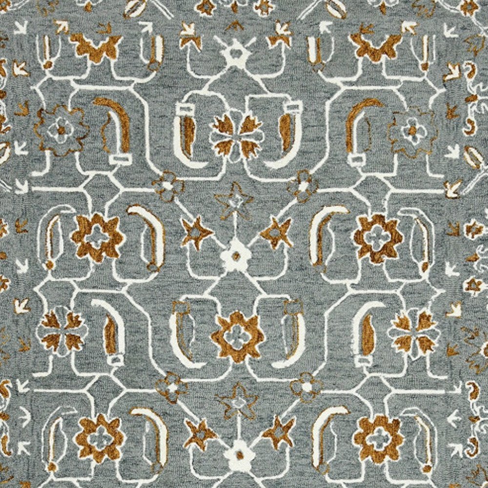 9' X 13' Orange Gray And Ivory Wool Floral Medallion Hand Hooked Area Rug