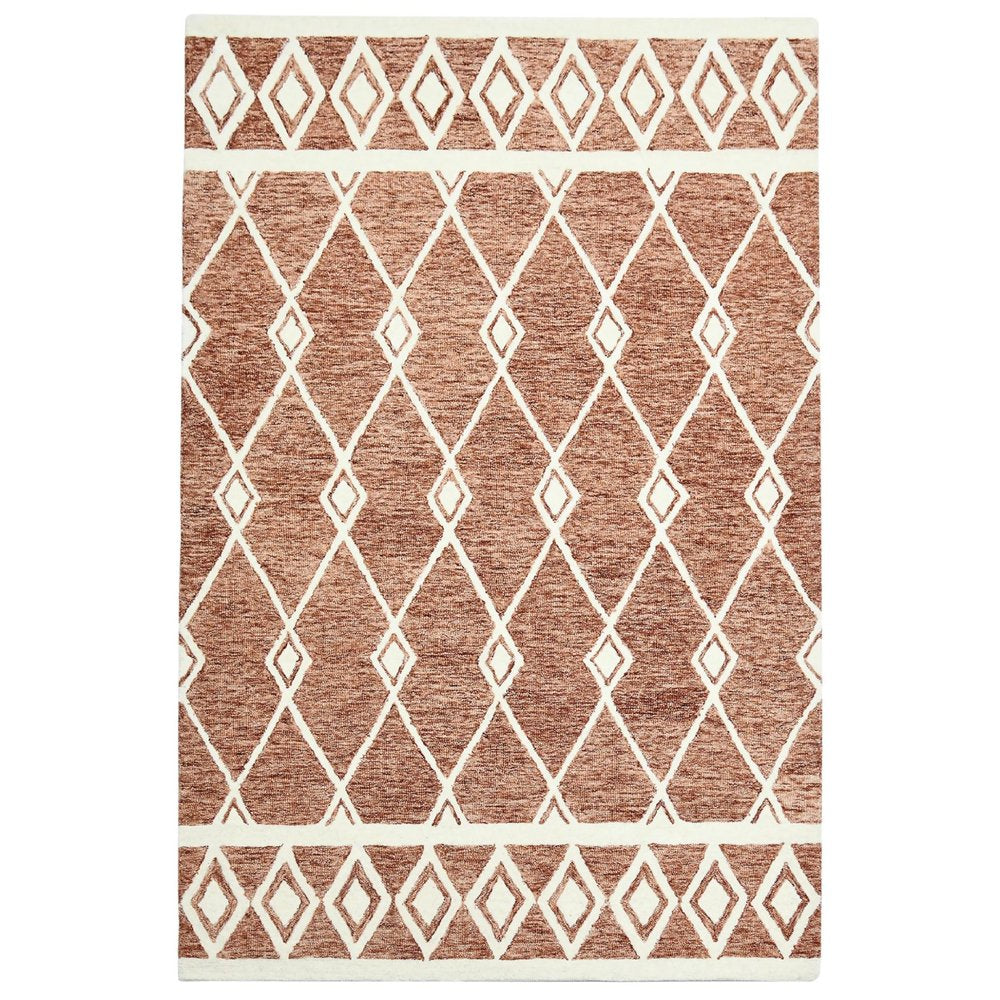 9' X 13' Rust And Ivory Wool Argyle Hand Hooked Area Rug