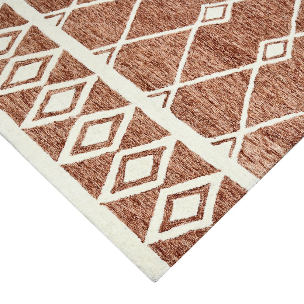 9' X 13' Rust And Ivory Wool Argyle Hand Hooked Area Rug on a white background