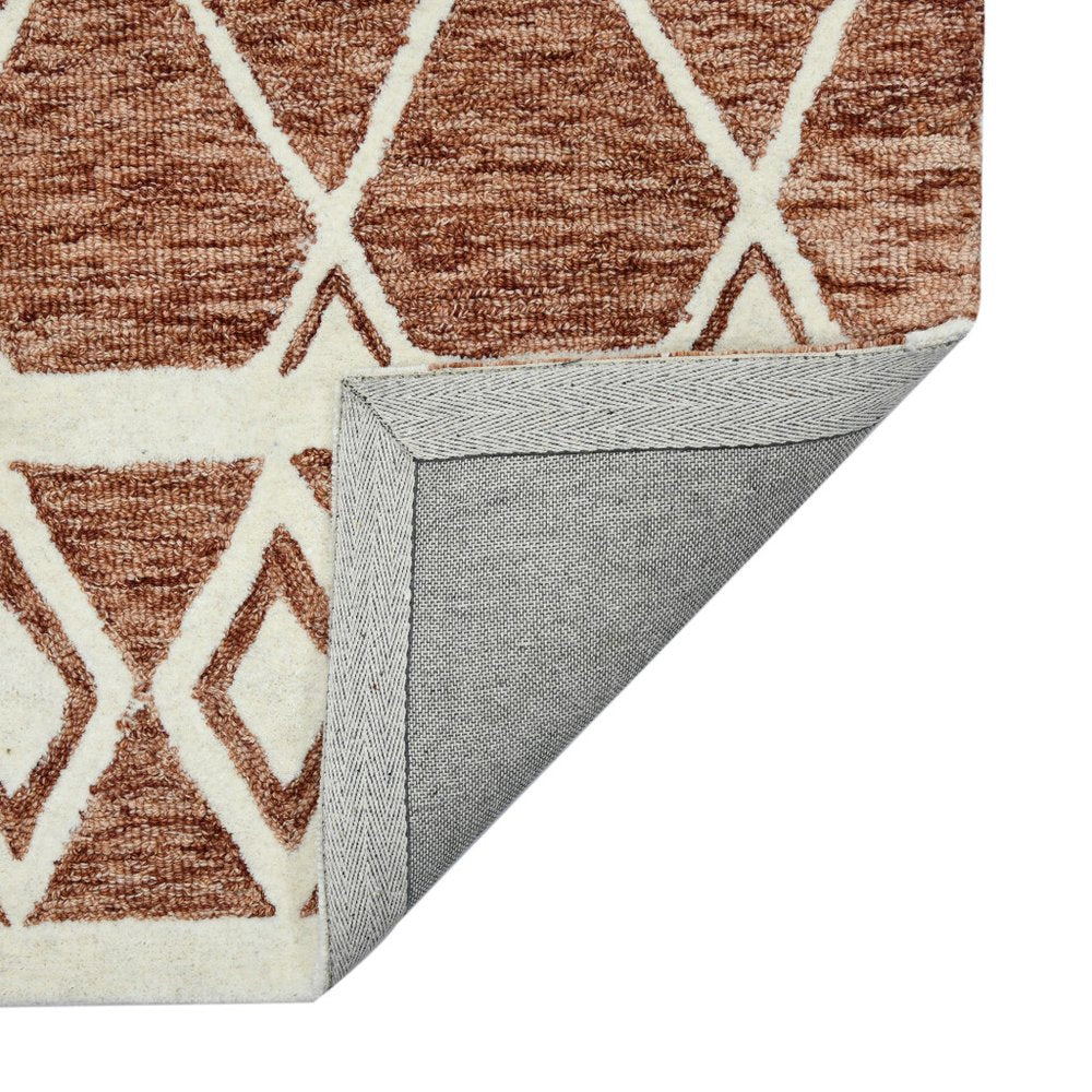 9' X 13' Rust And Ivory Wool Argyle Hand Hooked Area Rug