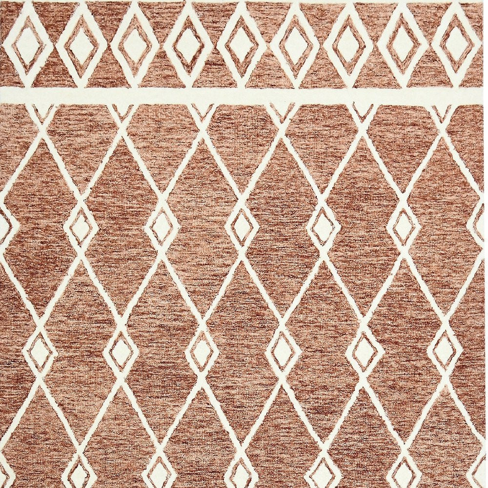 9' X 13' Rust And Ivory Wool Argyle Hand Hooked Area Rug