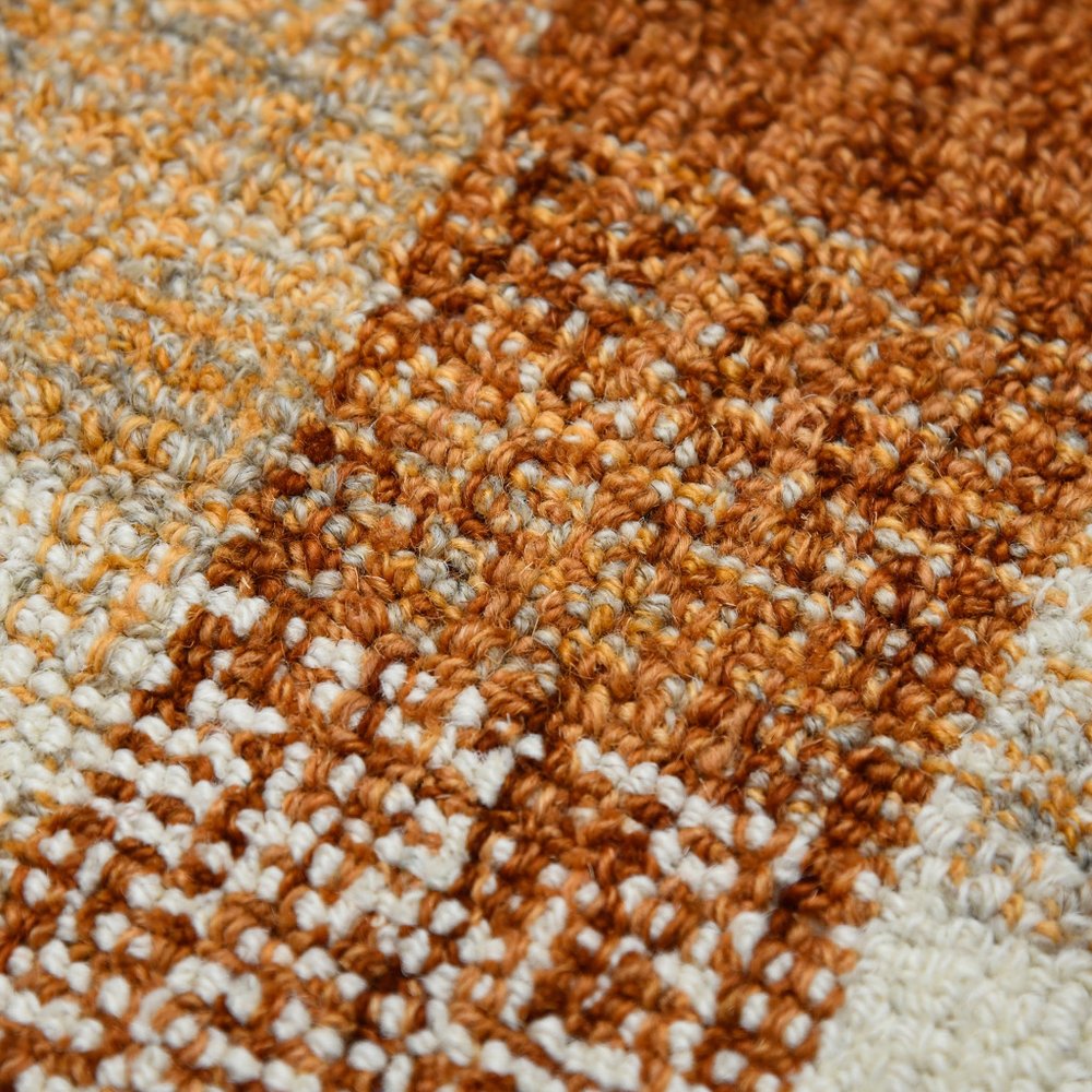 9' X 13' Orange Beige And Brick Red Wool Plaid Hand Tufted Area Rug