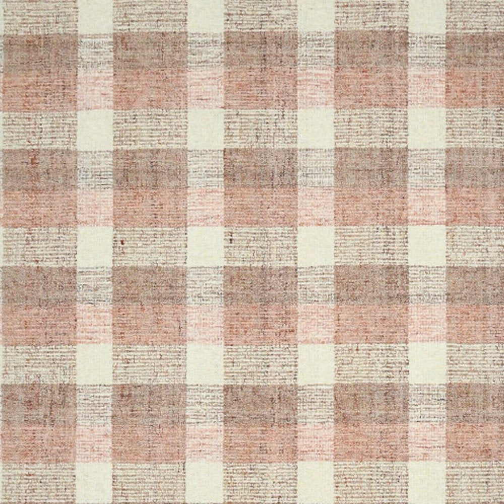 9' X 13' Pink And Ivory Wool Plaid Hand Tufted Area Rug