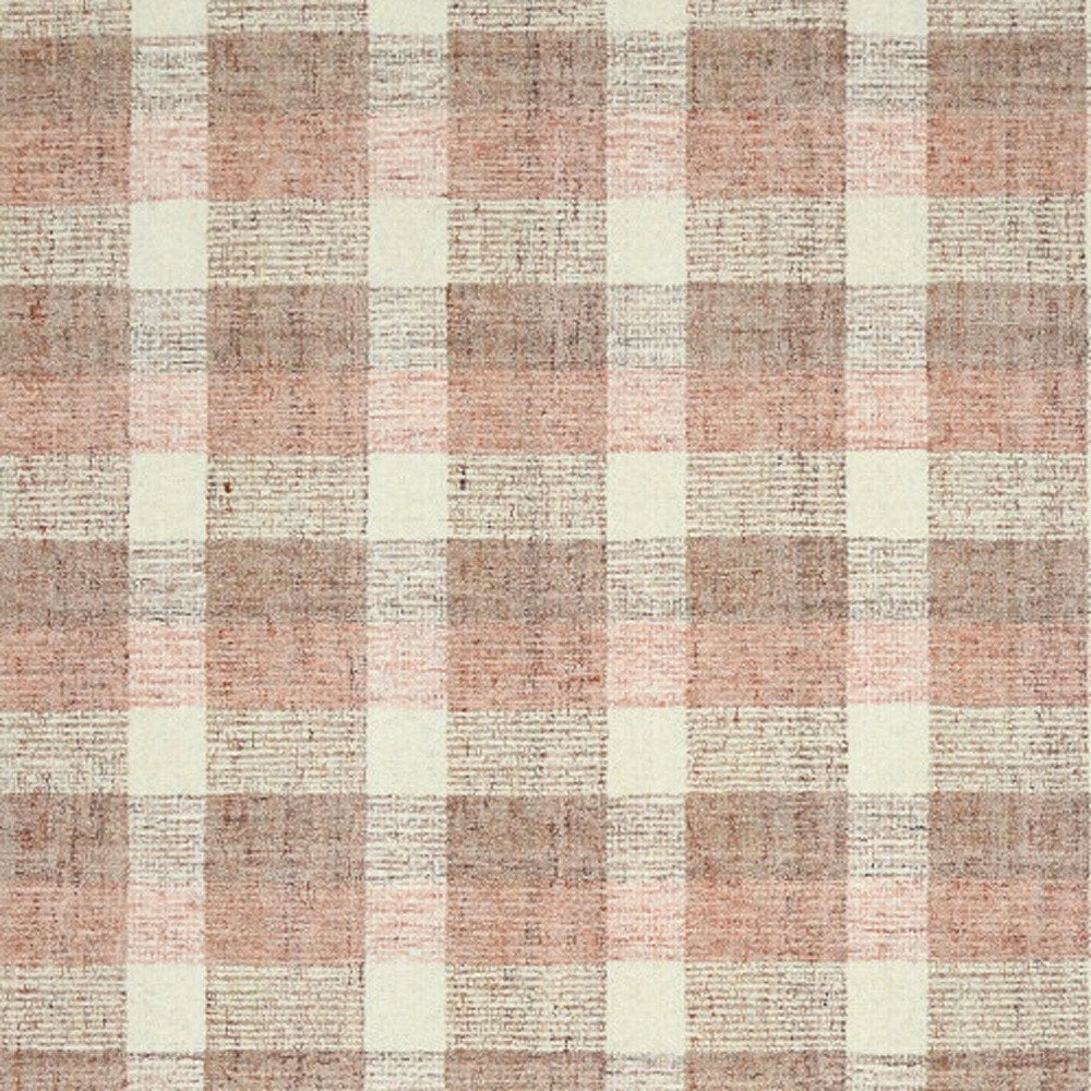 9' X 13' Pink And Ivory Wool Plaid Hand Tufted Area Rug