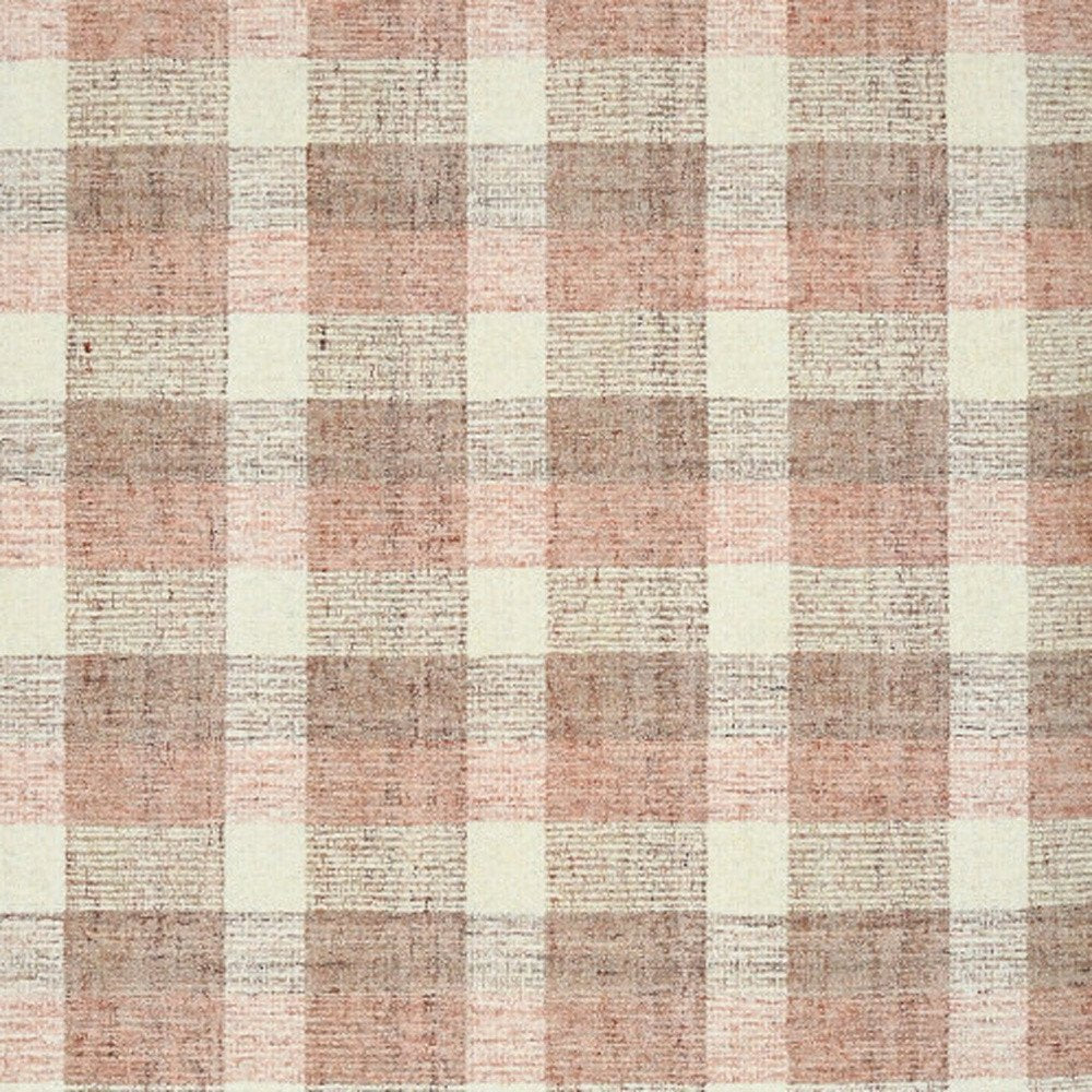 9' X 13' Pink And Ivory Wool Plaid Hand Tufted Area Rug