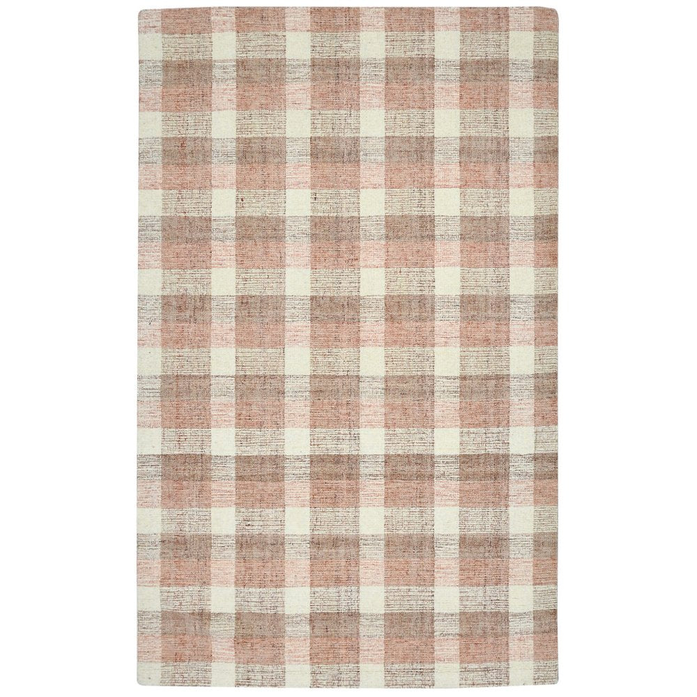 9' X 13' Pink And Ivory Wool Plaid Hand Tufted Area Rug