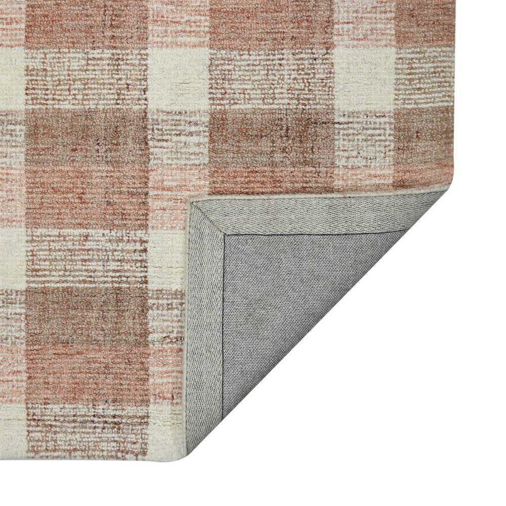 9' X 13' Pink And Ivory Wool Plaid Hand Tufted Area Rug