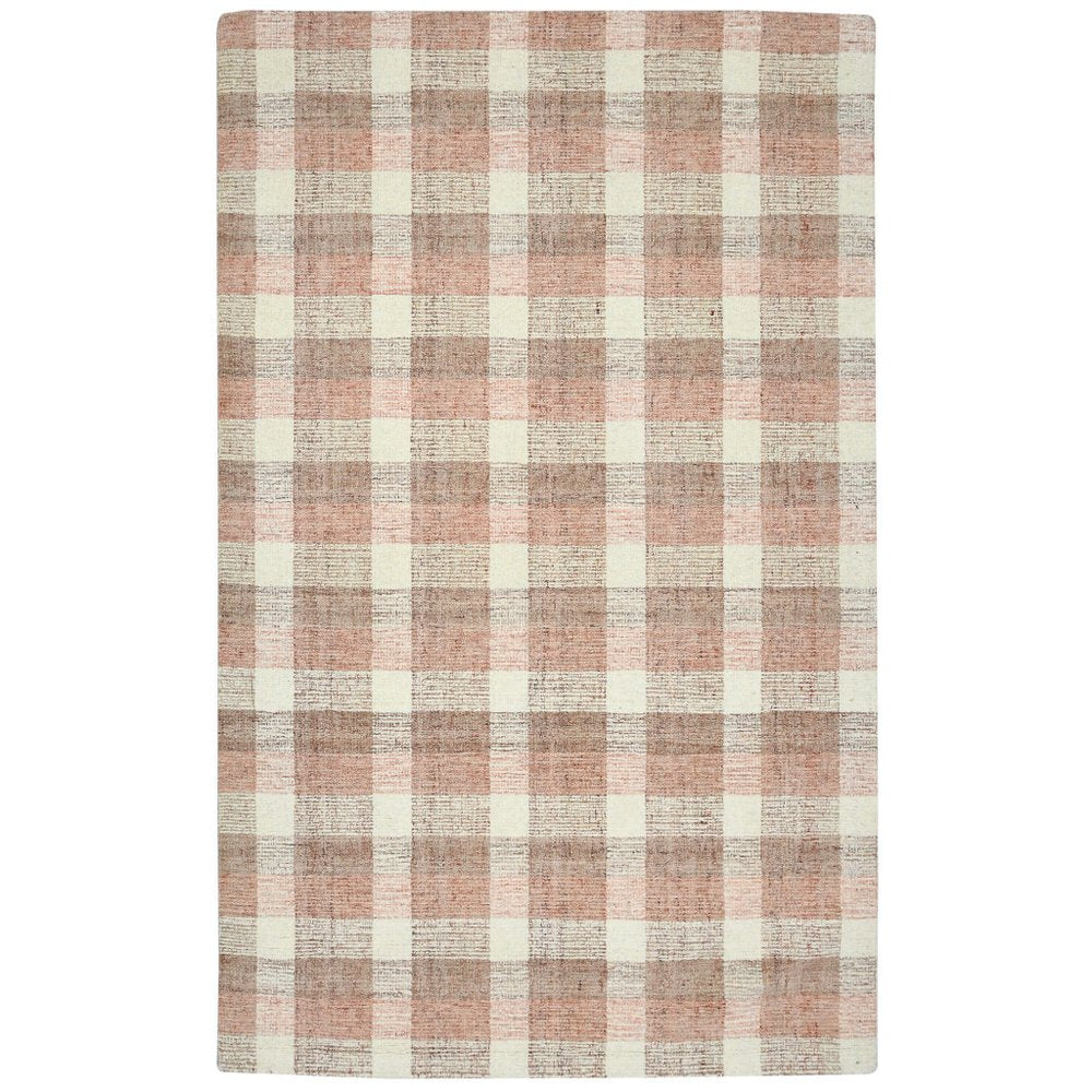 9' X 13' Pink And Ivory Wool Plaid Hand Tufted Area Rug
