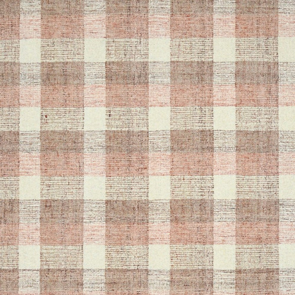 9' X 13' Pink And Ivory Wool Plaid Hand Tufted Area Rug