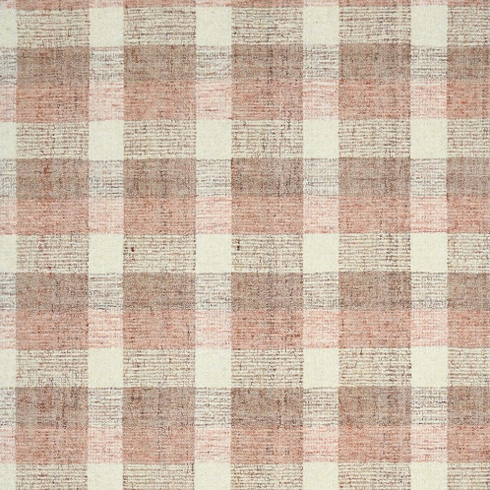 9' X 13' Pink And Ivory Wool Plaid Hand Tufted Area Rug