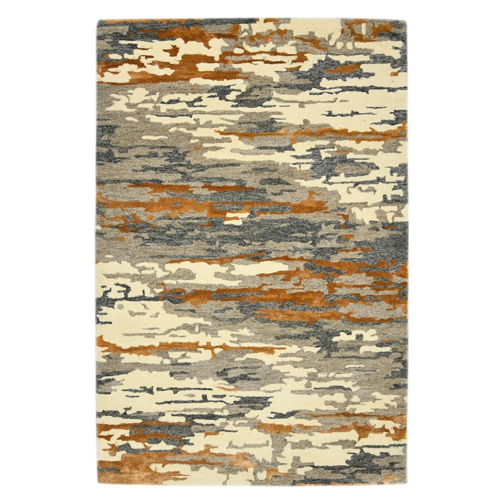9' X 13' Orange Ivory And Green Wool Abstract Hand Tufted Area Rug