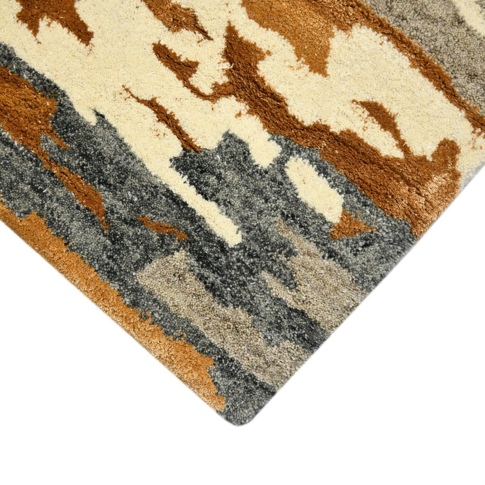9' X 13' Orange Ivory And Green Wool Abstract Hand Tufted Area Rug