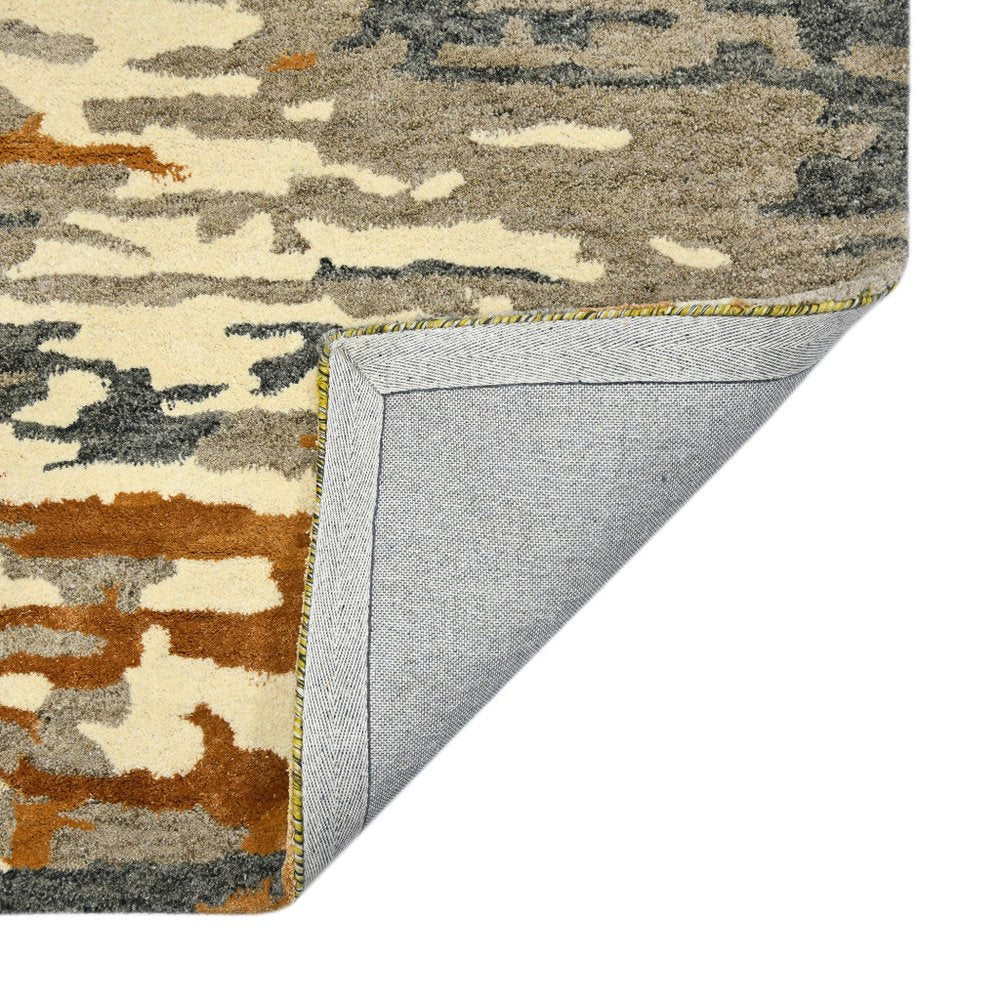 9' X 13' Orange Ivory And Green Wool Abstract Hand Tufted Area Rug