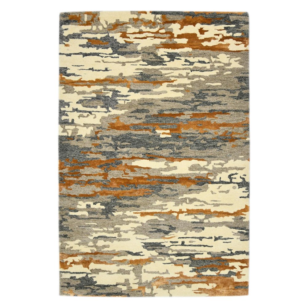 9' X 13' Orange Ivory And Green Wool Abstract Hand Tufted Area Rug