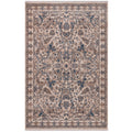 9' X 13' Tan And Blue Oriental Area Rug With Fringe on a white background