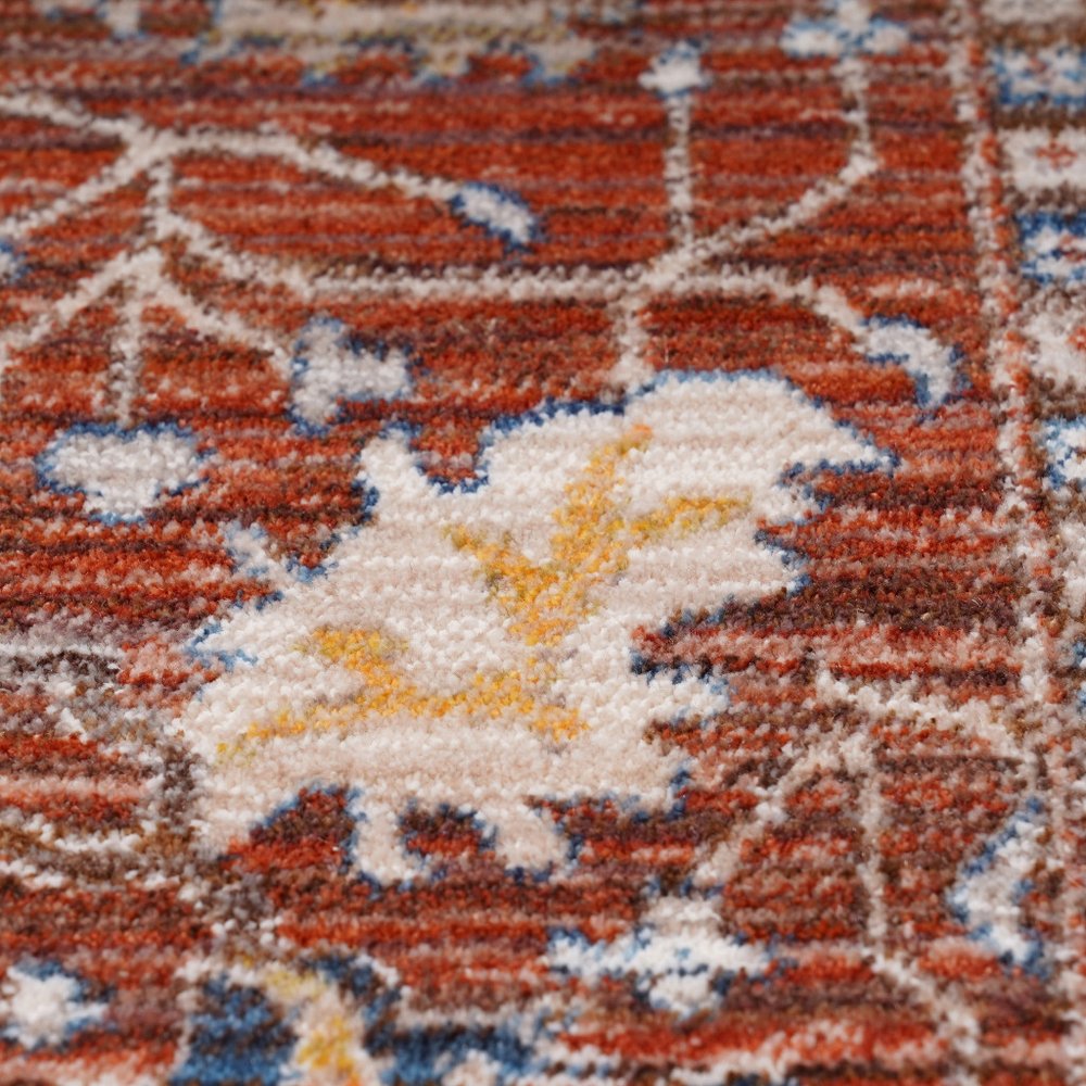 9' X 13' Red Beige And Blue Oriental Area Rug With Fringe