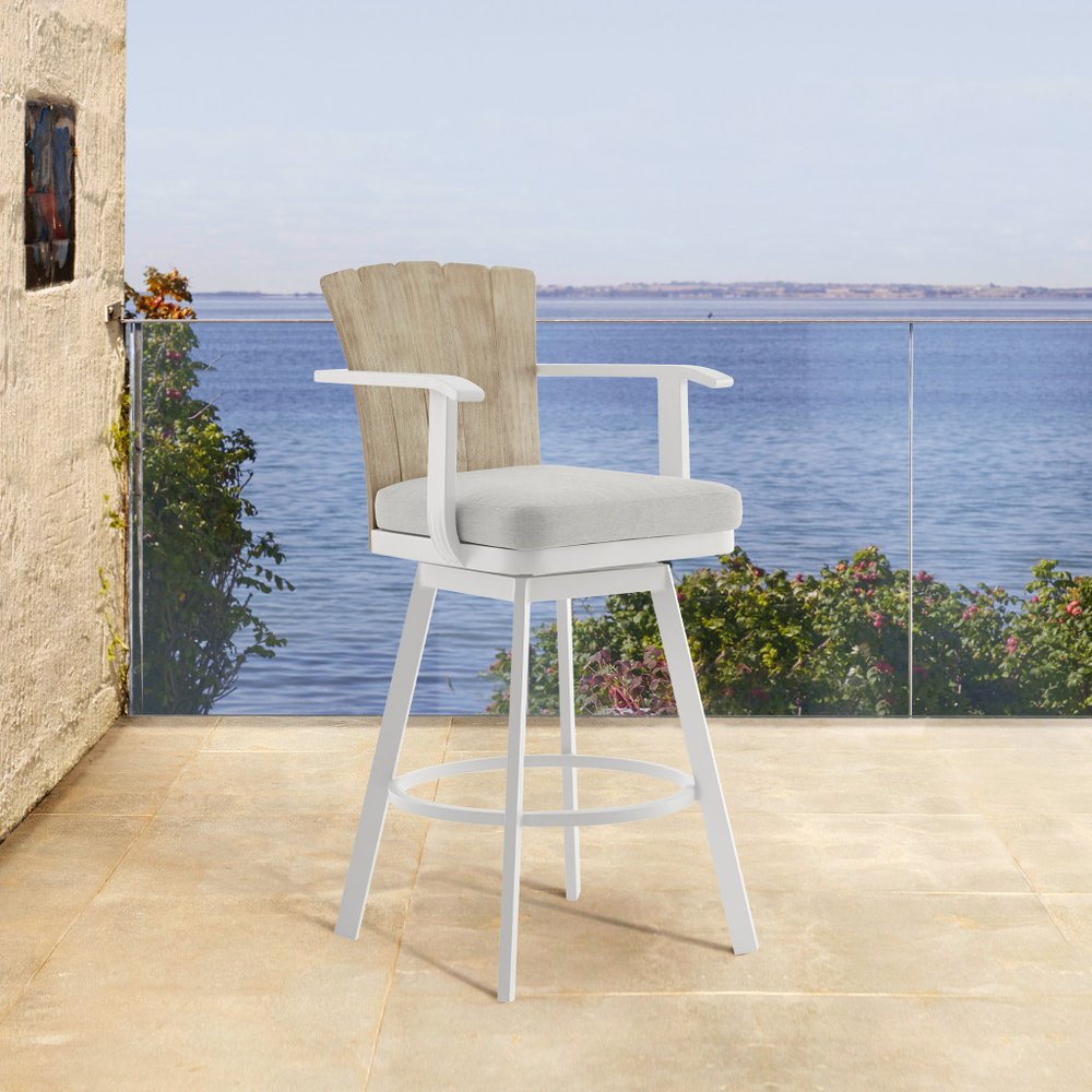 40" Gray Metal Swivel Outdoor Counter Height Bar chair with Footrest.