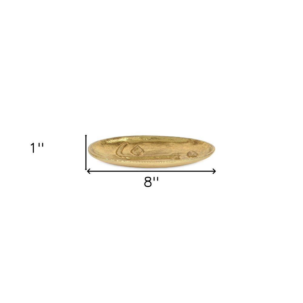 8" Gold Cast Iron Mod Abstract Face Oval Trinket Tray on a white background