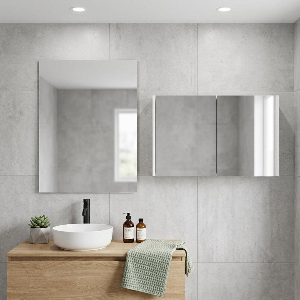 32" White Wood Wall Mounted Double Door Medicine Cabinet. Bathroom storage isolated on a plain white background, finished in white wood.