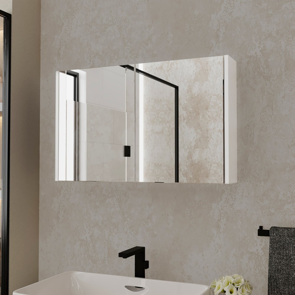 32" White Wood Wall Mounted Double Door Medicine Cabinet