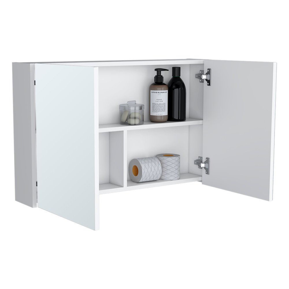32" White Wood Wall Mounted Double Door Medicine Cabinet
