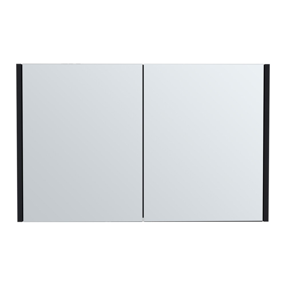 32" Black Wood Floating Bathroom Vanity And Medicine Cabinet With Mirror. Bathroom vanity isolated on a plain white background, in a black wood finish.