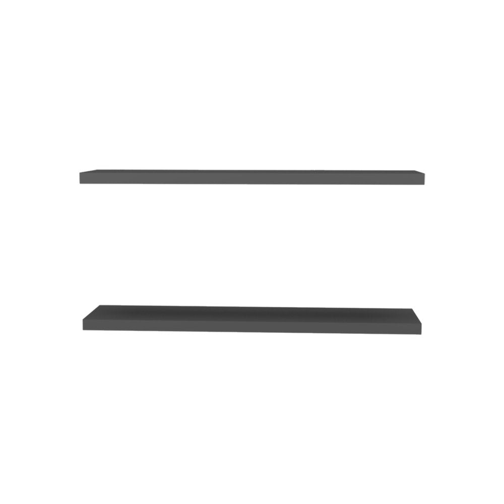 47" Set Of Two Dark Gray Wood Wall Mounted Floating Shelves. Wall mounted shelve isolated on a plain white background, finished in charcoal wood.