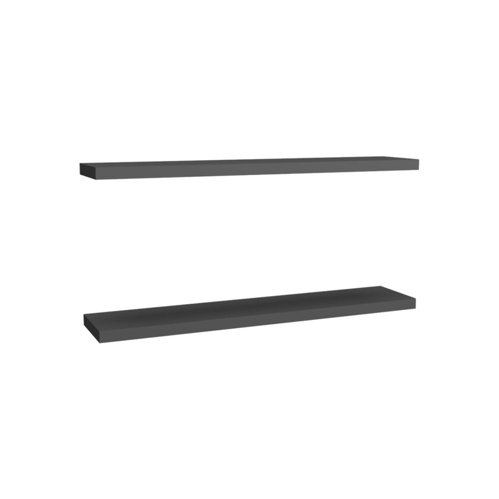 47" Set Of Two Dark Gray Wood Wall Mounted Floating Shelves. Wall mounted shelve isolated on a plain white background, showing a charcoal wood surface.
