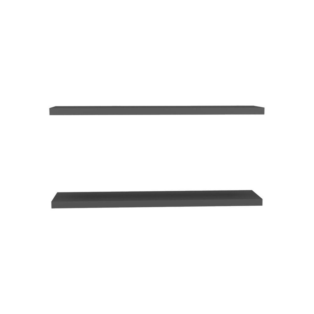 47" Set Of Two Dark Gray Wood Wall Mounted Floating Shelves. Wall mounted shelve isolated on a plain white background, showing a charcoal wood surface.