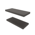 32" Set Of Two Dark Gray Wood Wall Mounted Floating Shelves. Wall mounted shelve isolated on a plain white background, showing a charcoal wood surface.
