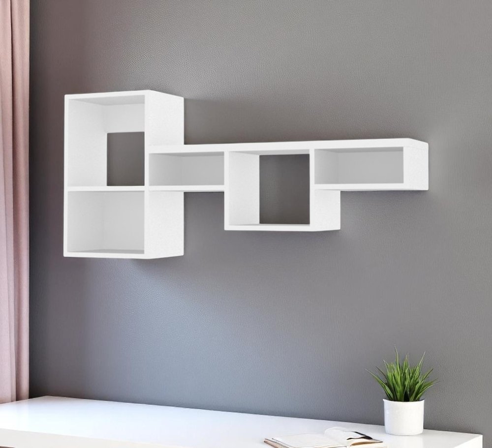 47" White Wood Wall Mounted Cubby Shelf. Wall mounted shelve in white wood.