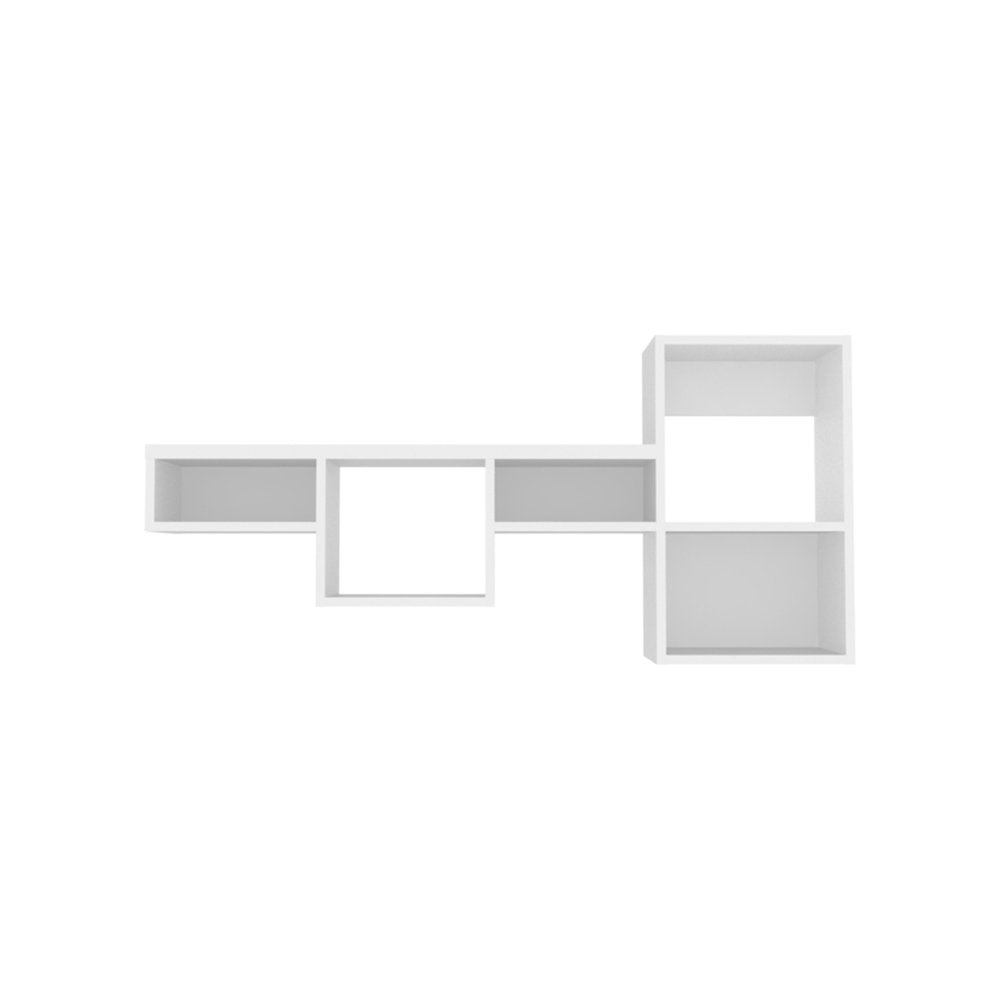 47" White Wood Wall Mounted Cubby Shelf. Wall mounted shelve isolated on a plain white background, in a white wood finish.