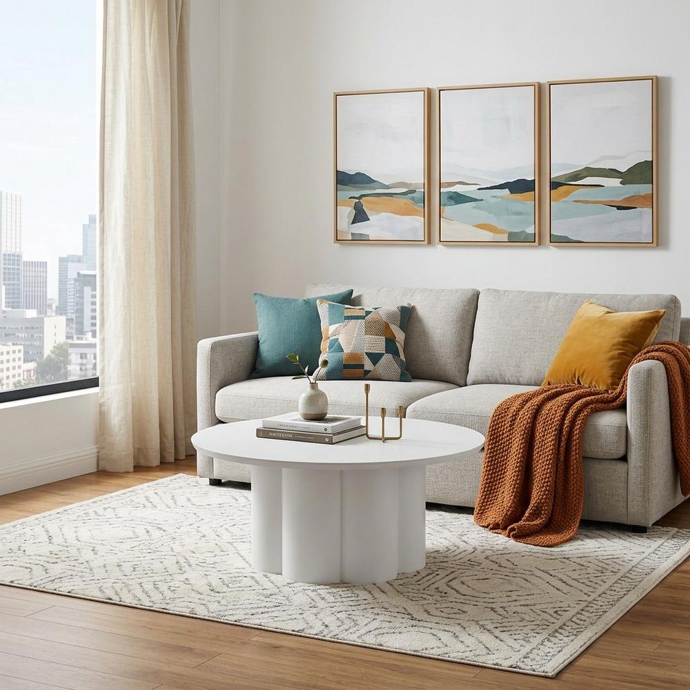 34" White Rounded Aluminum Outdoor Coffee Table. Outdoor table in white metal.